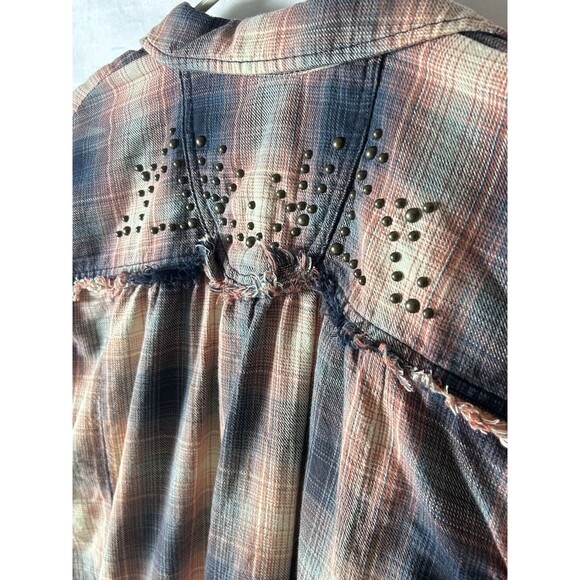 Free‎ People Womens XS Plaid Distressed Stud Longsleeve Button Down Top - Picture 7 of 14